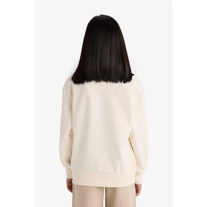 Defacto A2797A8ER134 Ekru Kız Çocuk Relax Fit Bisiklet Yaka Basic Düz Okul Sweatshirt