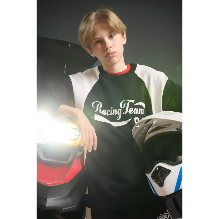 Defacto F1965A8BK81 Siyah Erkek Çocuk Bisiklet Yaka Baskılı Sweatshirt