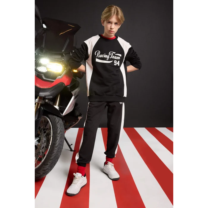 Defacto F1965A8BK81 Siyah Erkek Çocuk Bisiklet Yaka Baskılı Sweatshirt