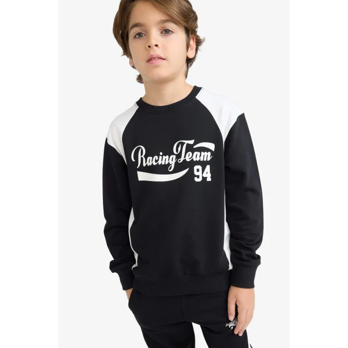 Defacto F1965A8BK81 Siyah Erkek Çocuk Bisiklet Yaka Baskılı Sweatshirt