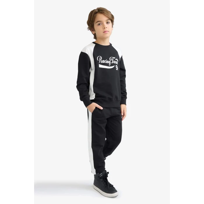 Defacto F1965A8BK81 Siyah Erkek Çocuk Bisiklet Yaka Baskılı Sweatshirt