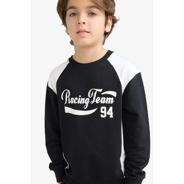 Defacto F1965A8BK81 Siyah Erkek Çocuk Bisiklet Yaka Baskılı Sweatshirt