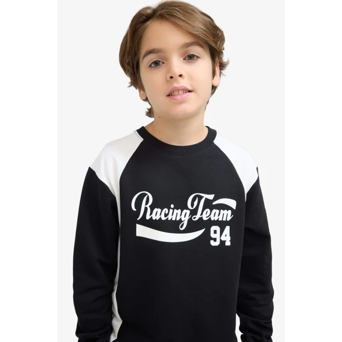 Defacto F1965A8BK81 Siyah Erkek Çocuk Bisiklet Yaka Baskılı Sweatshirt