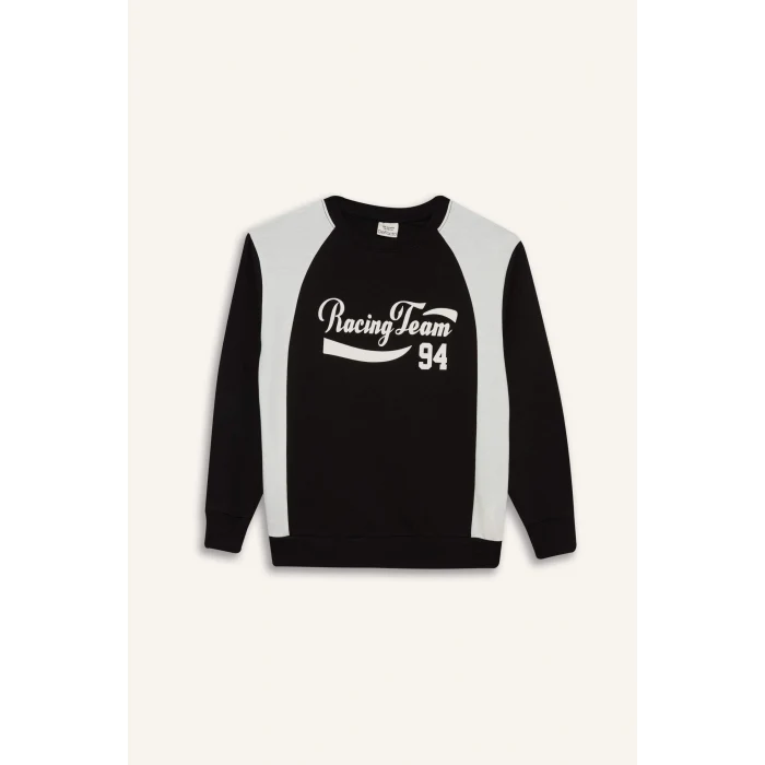 Defacto F1965A8BK81 Siyah Erkek Çocuk Bisiklet Yaka Baskılı Sweatshirt
