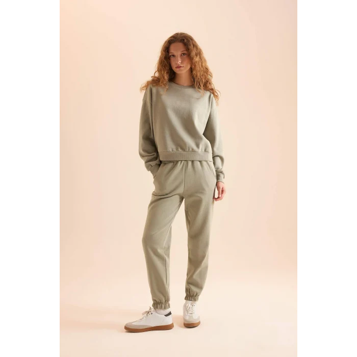 Defacto D8022 Haki Regular Fit Normal Kalıp Basic Düz İçi Kalın Polarlı Eşofman Takımı