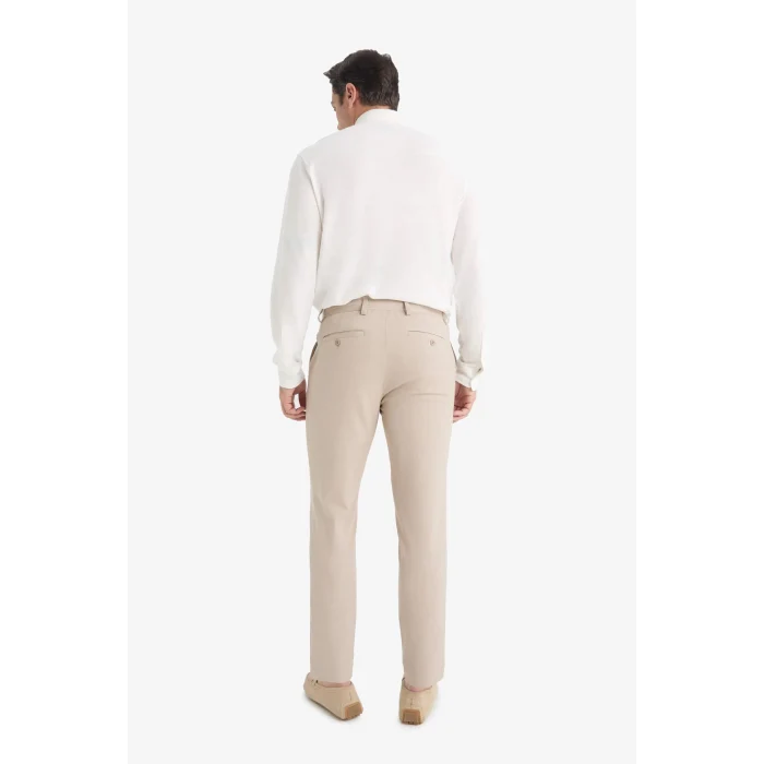 Defacto C7508AXBG766 Bej Tailored Fit Düz Paça Her Yöne Esneyen Yumuşak Tuşe Cepli Pantolon