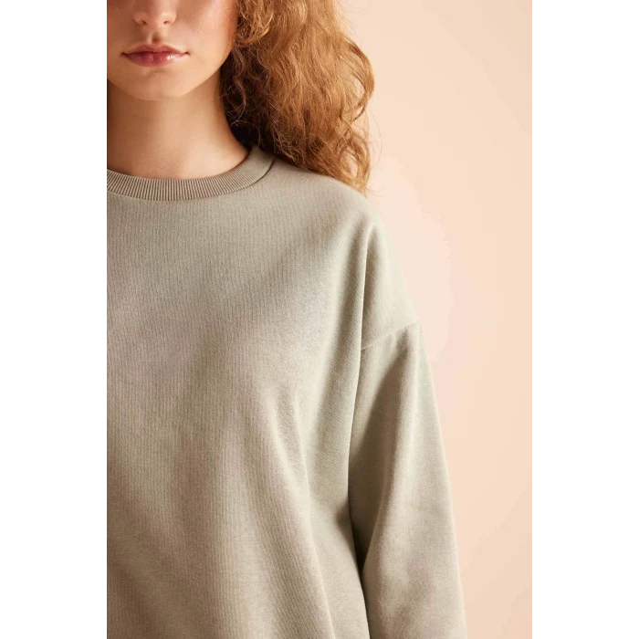 Defacto D8022 Haki Regular Fit Normal Kalıp Basic Düz İçi Kalın Polarlı Eşofman Takımı