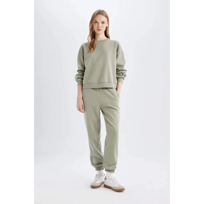 Defacto D8022 Haki Regular Fit Normal Kalıp Basic Düz İçi Kalın Polarlı Eşofman Takımı