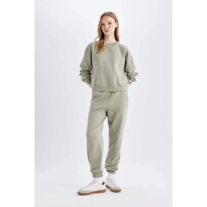 Defacto D8022 Haki Regular Fit Normal Kalıp Basic Düz İçi Kalın Polarlı Eşofman Takımı