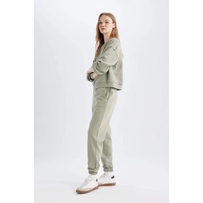 Defacto D8022 Haki Regular Fit Normal Kalıp Basic Düz İçi Kalın Polarlı Eşofman Takımı