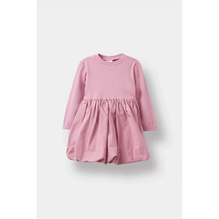 Defacto F4567A5BR82 Bordo Kız Bebek Uzun Kollu Fitilli Kaşkorse Balon Etekli Elbise