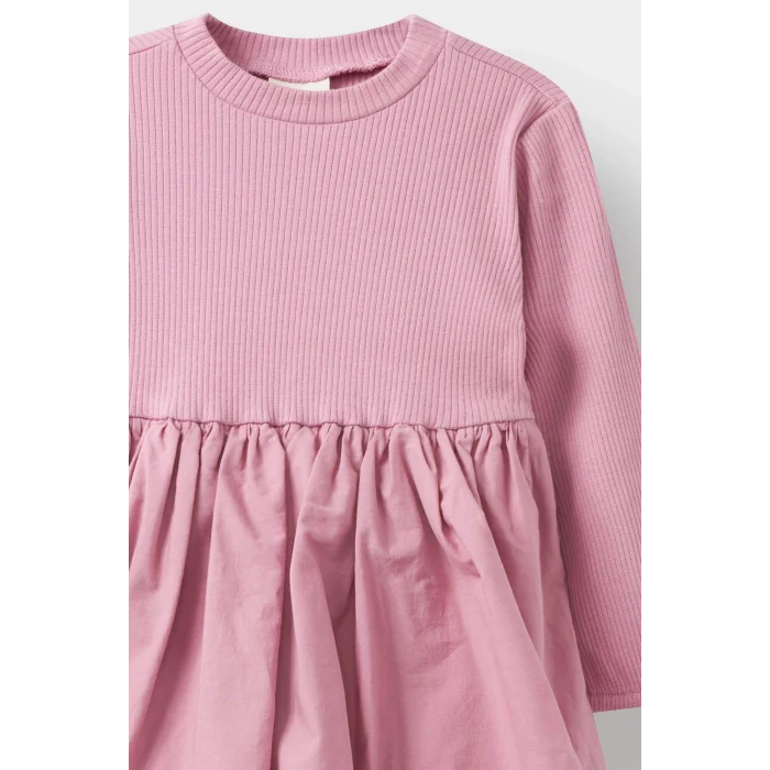 Defacto F4567A5BR82 Bordo Kız Bebek Uzun Kollu Fitilli Kaşkorse Balon Etekli Elbise