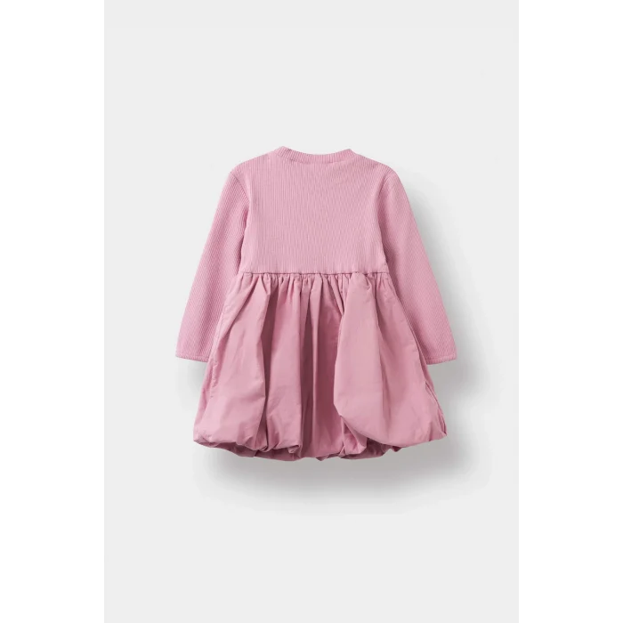 Defacto F4567A5BR82 Bordo Kız Bebek Uzun Kollu Fitilli Kaşkorse Balon Etekli Elbise