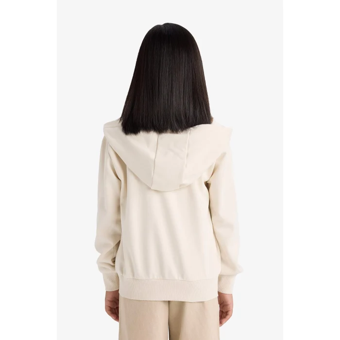 Defacto C8110A8ER105 Ekru Kız Çocuk Basic Düz Kapüşonlu Okul Fermuarlı Sweatshirt