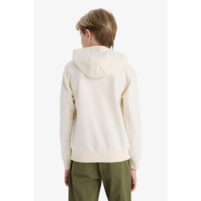 Defacto F2844A8ER98 Ekru Erkek Çocuk Kapüşonlu Baskılı Sweatshirt