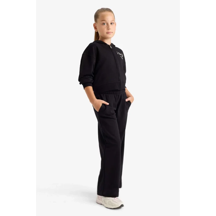 Defacto E6417A8BK81 Siyah Kız Çocuk 2li Takım Baskılı Kapüşonlu Sweatshirt Eşofman Altı