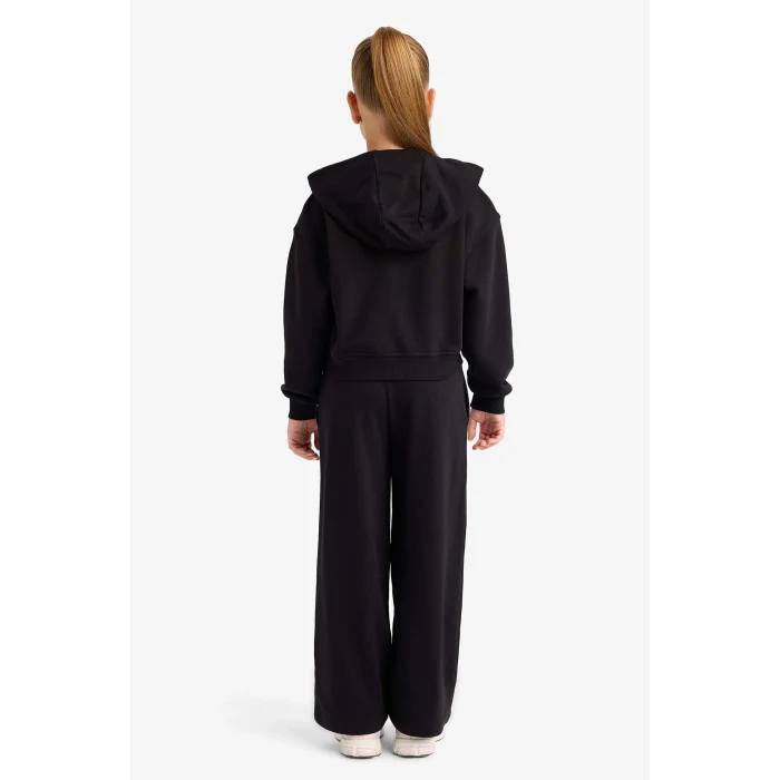 Defacto E6417A8BK81 Siyah Kız Çocuk 2li Takım Baskılı Kapüşonlu Sweatshirt Eşofman Altı