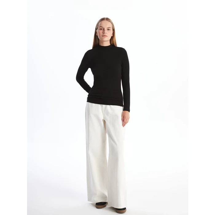 LCW Modest Siyah Dik Yaka Düz Uzun Kollu Kadın Body