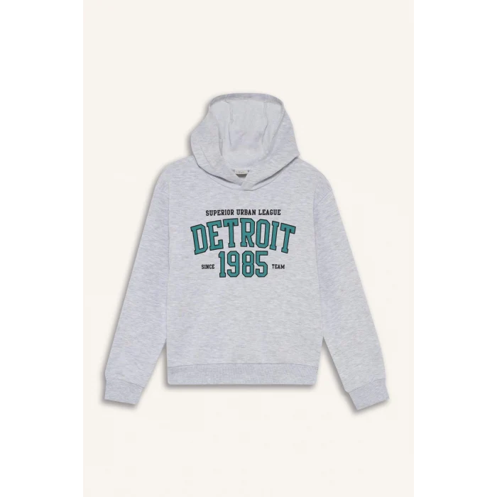 Defacto F2846A8GR400 Gri Erkek Çocuk Kapüşonlu Baskılı Sweatshirt