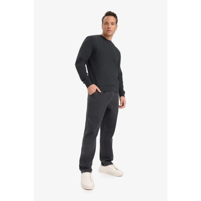 Defacto E8339AXAR235 Antrasit %100 Pamuk Regular Fit Bisiklet Yaka Sweatshirt