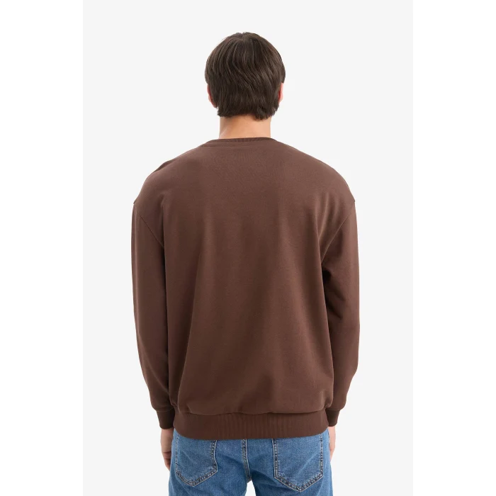 Defacto E6433AXBN539 Kahve Boxy Fit Bisiklet Yaka Baskılı Sweatshirt