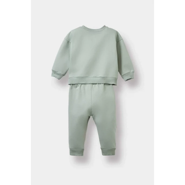 Defacto E9261A5KH434 Haki Erkek Bebek 2li Takım Baskılı Sweatshirt Beli Lastikli Eşofman Altı