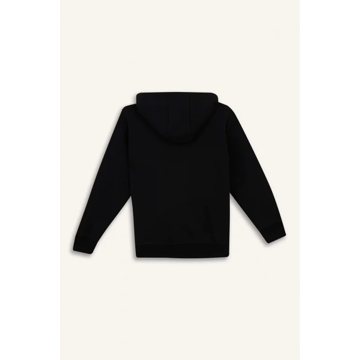 Defacto X7382A6BK81 Siyah 	Erkek Çocuk Kapüşonlu Basic Düz Okul Fermuarlı Sweatshirt