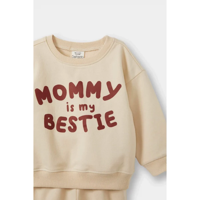 Defacto E8999A5ER42 Ekru Erkek Bebek 2li Takım Baskılı Sweatshirt Eşofman Altı