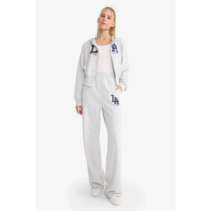 Defacto F8912AXGR210 Gri Coool Wide Leg Geniş Paça Beli Lastikli Baskılı Eşofman Altı