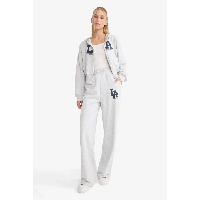 Defacto F8912AXGR210 Gri Coool Wide Leg Geniş Paça Beli Lastikli Baskılı Eşofman Altı