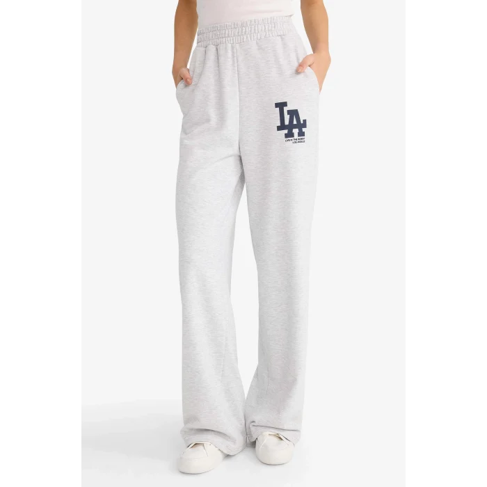 Defacto F8912AXGR210 Gri Coool Wide Leg Geniş Paça Beli Lastikli Baskılı Eşofman Altı