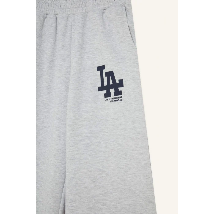 Defacto F8912AXGR210 Gri Coool Wide Leg Geniş Paça Beli Lastikli Baskılı Eşofman Altı