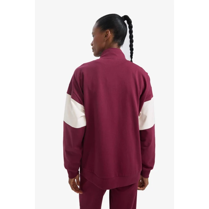 Defacto E8946AXBR170 Bordo DeFactoFit NBA Chicago Bulls Oversize Geniş Kalıp Yarım Fermuarlı Sporcu Sweatshirt