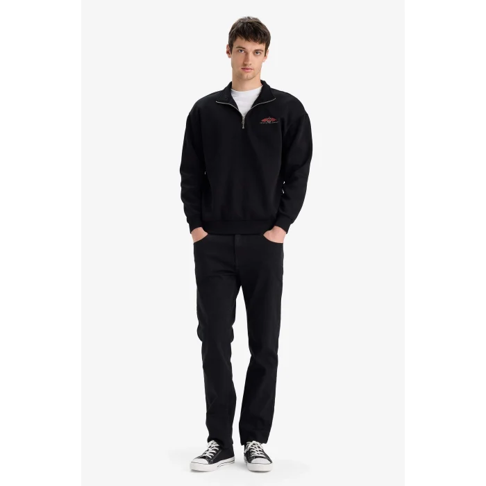 Defacto E9338AXBK81 Siyah House Of The Dragon Boxy Fit Dik Yaka Fermuarlı Sırt Baskılı Sweatshirt