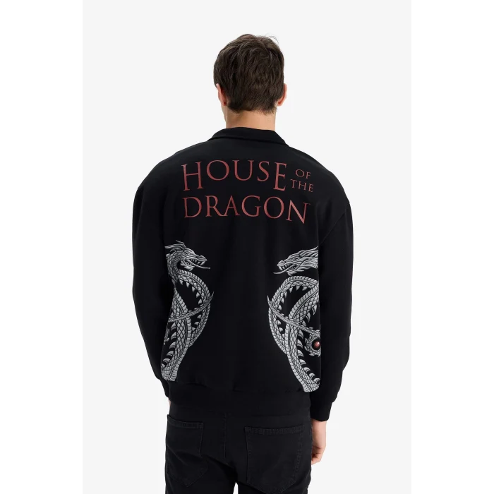 Defacto E9338AXBK81 Siyah House Of The Dragon Boxy Fit Dik Yaka Fermuarlı Sırt Baskılı Sweatshirt