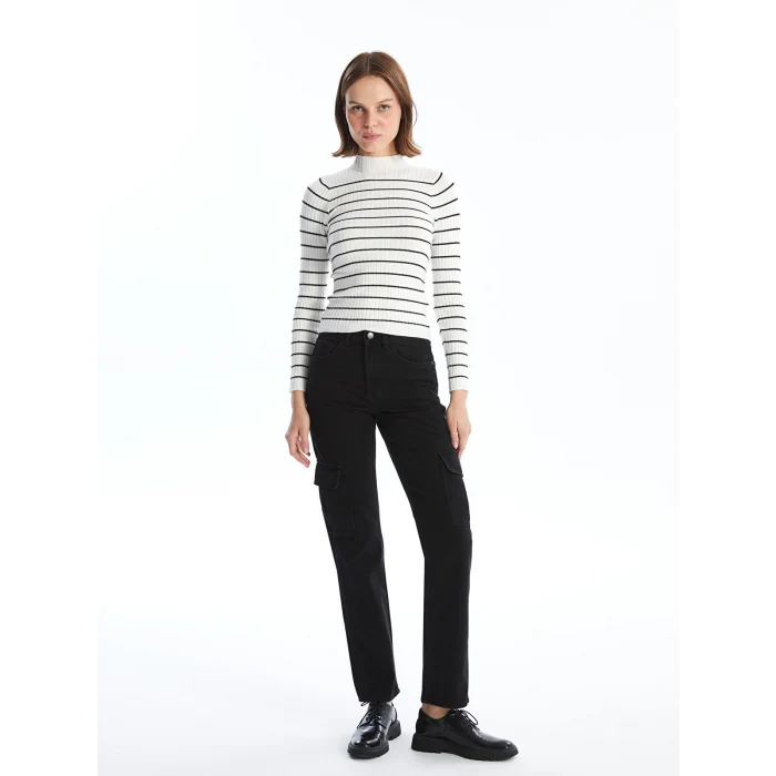 LCW Jeans Siyah Straight Fit Kadın Kargo Jean Pantolon