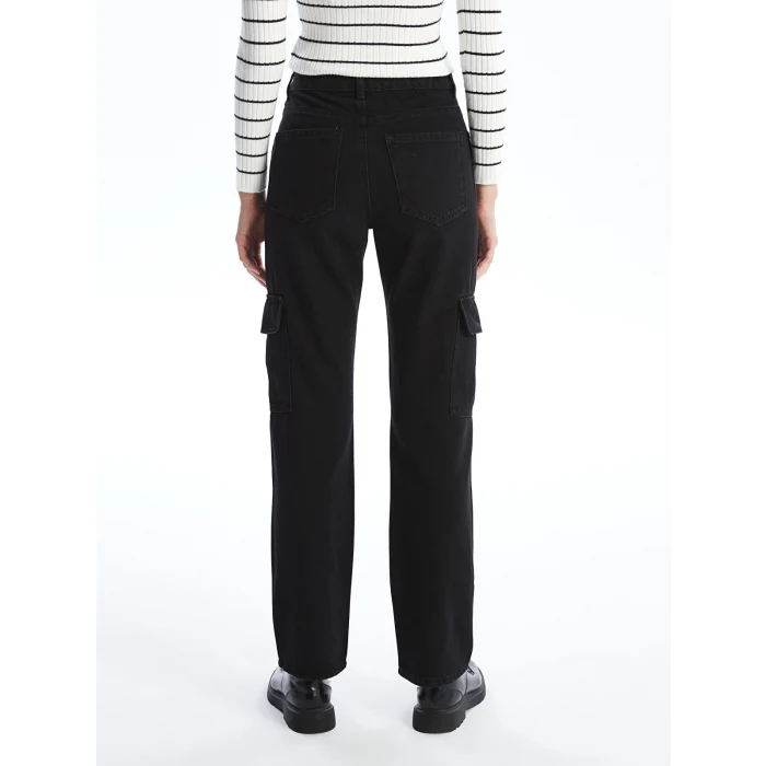 LCW Jeans Siyah Straight Fit Kadın Kargo Jean Pantolon