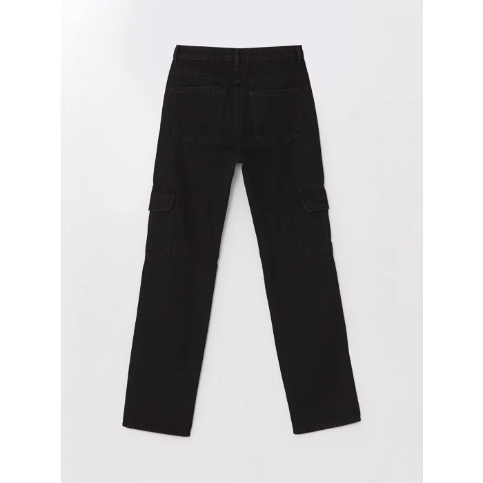 LCW Jeans Siyah Straight Fit Kadın Kargo Jean Pantolon
