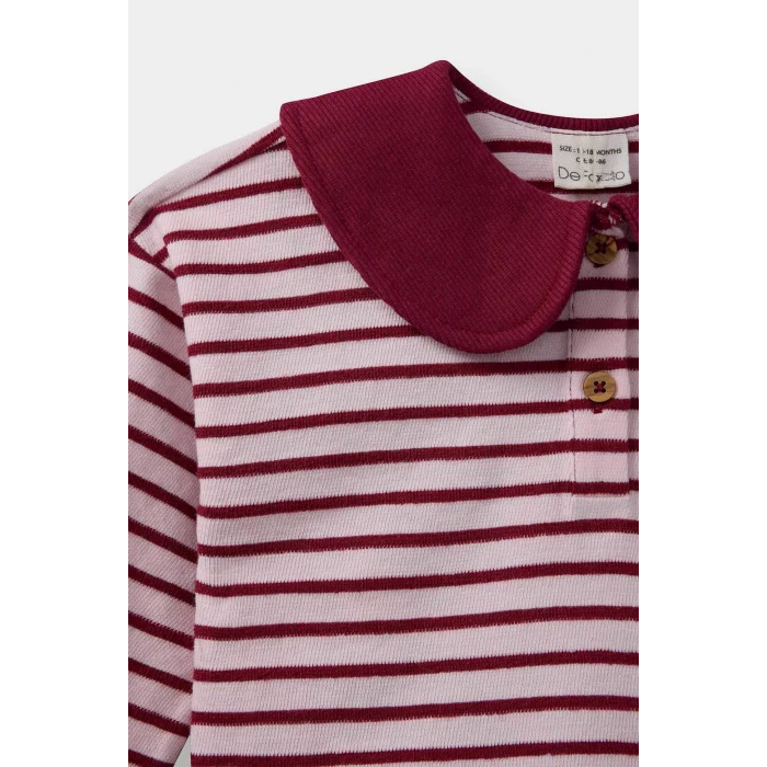 Defacto F3772A5BR285 Bordo Kız Bebek 2li Takım Okul Büyük Yaka Çizgili Uzun Kollu Tişört İspanyol Paça Tayt