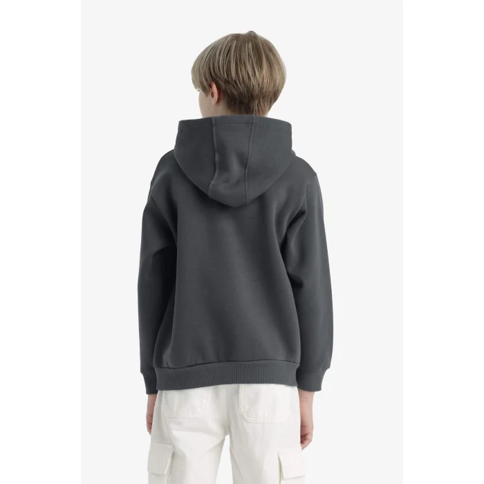 Defacto D4347A8AR58 Antrasit Erkek Çocuk Kapüşonlu İçi Yumuşak Tüylü Baskılı Sweatshirt