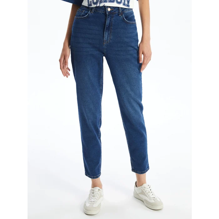 LCW Jeans Indigo Yüksek Bel Slim Mom Kadın Jean Pantolon