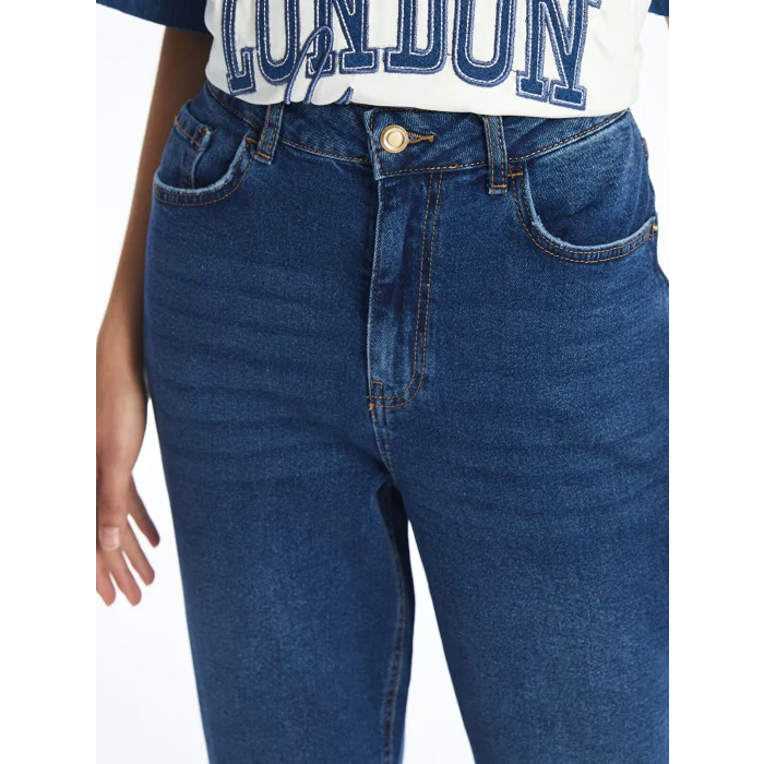LCW Jeans Indigo Yüksek Bel Slim Mom Kadın Jean Pantolon