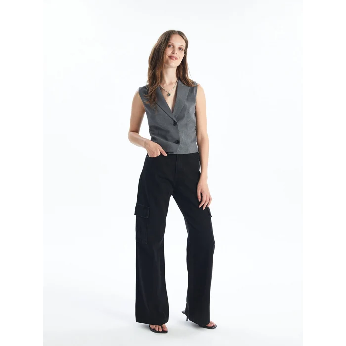 LCW Jeans Siyah Wideleg Kadın Kargo Jean Pantolon