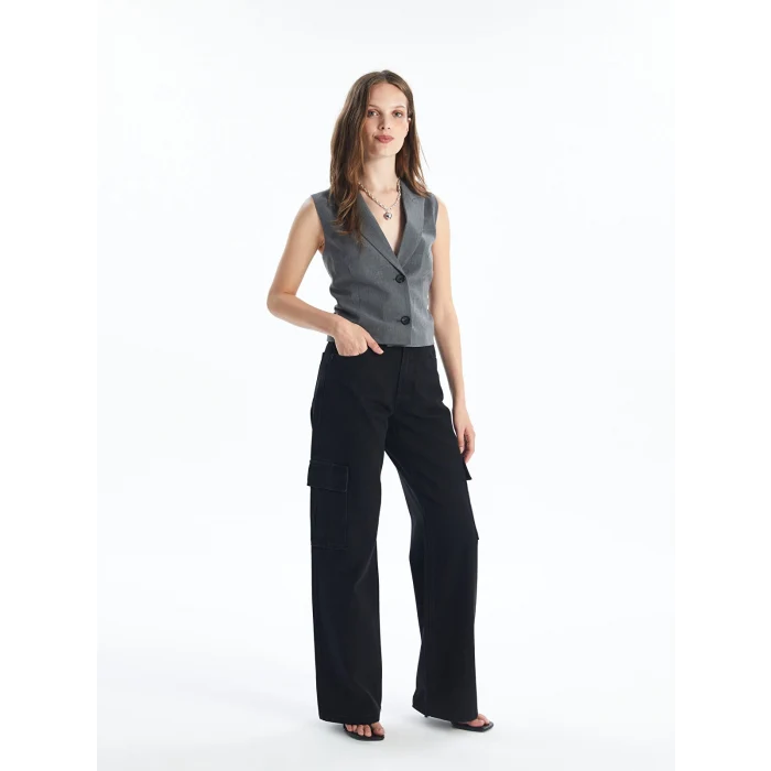 LCW Jeans Siyah Wideleg Kadın Kargo Jean Pantolon