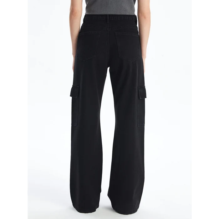 LCW Jeans Siyah Wideleg Kadın Kargo Jean Pantolon