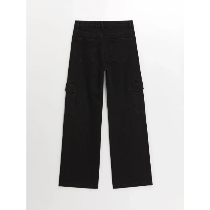 LCW Jeans Siyah Wideleg Kadın Kargo Jean Pantolon
