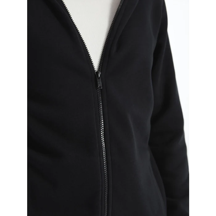 LCWAIKIKI Basic Siyah Kapüşonlu Kadın Kalın Fermuarlı Sweatshirt