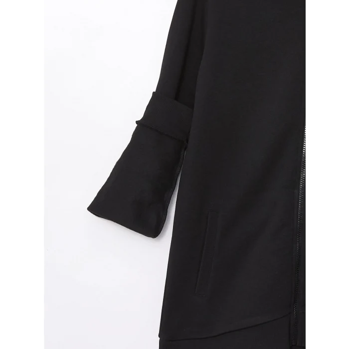 LCWAIKIKI Basic Siyah Kapüşonlu Kadın Kalın Fermuarlı Sweatshirt