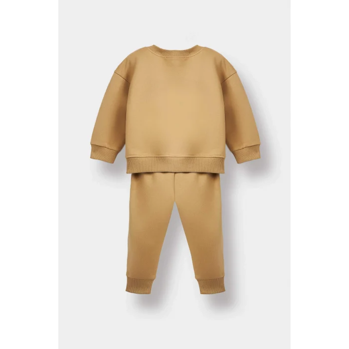 Defacto E8985A5BG109 Bej Erkek Bebek 2li Takım Baskılı Sweatshirt Eşofman Altı