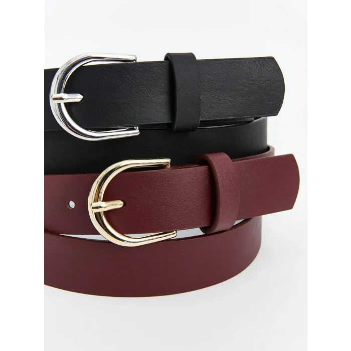 LCW ACCESSORIES Siyah Deri Görünümlü Kadın Kemer 2li